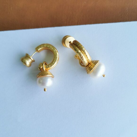 Julie Vos Astor Gold Pearl Hoop & Charm Earrings - Picture 2 of 4